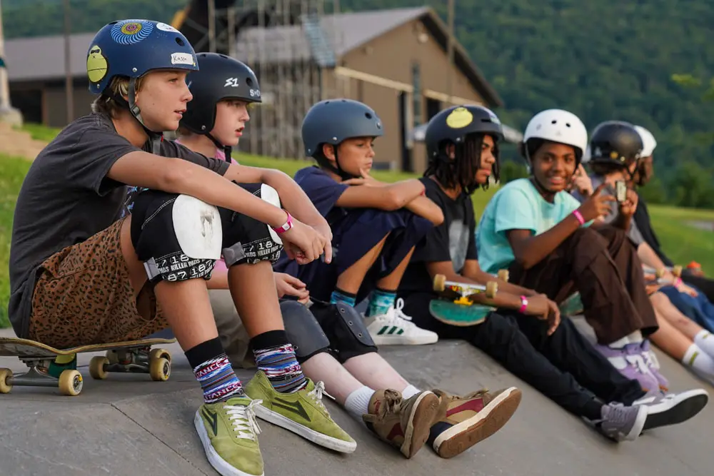 Skate campers hanging out during a jam
